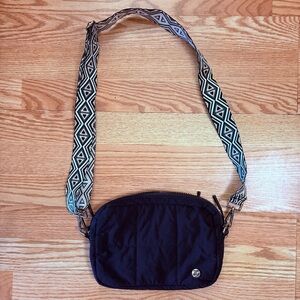 Stylish Black Crossbody Bag With Black & White Aztec Print Adjustable Strap